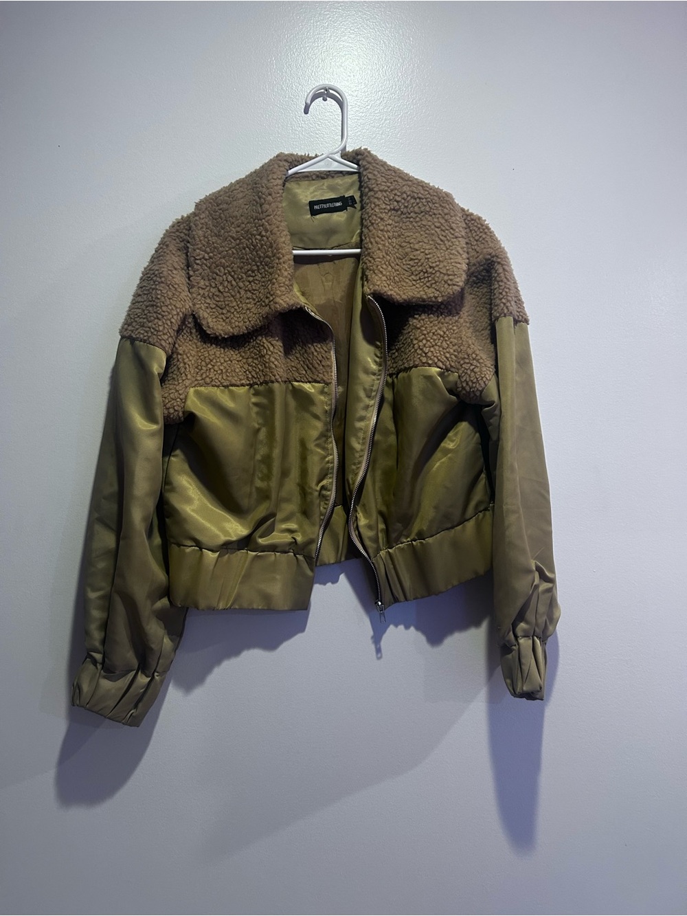 Unknown Brand Olive Brown Sherpa Collar Bomber Jacket